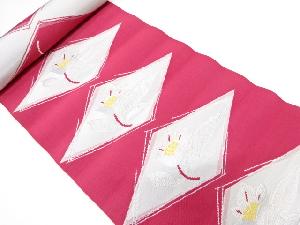 アンティーク　菱に花模様織り出し　八寸帯地反物